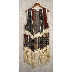 Dreamers Bohemian Fringe Patchwork Long Vest Womans XL Boho Hippie Festival 70s